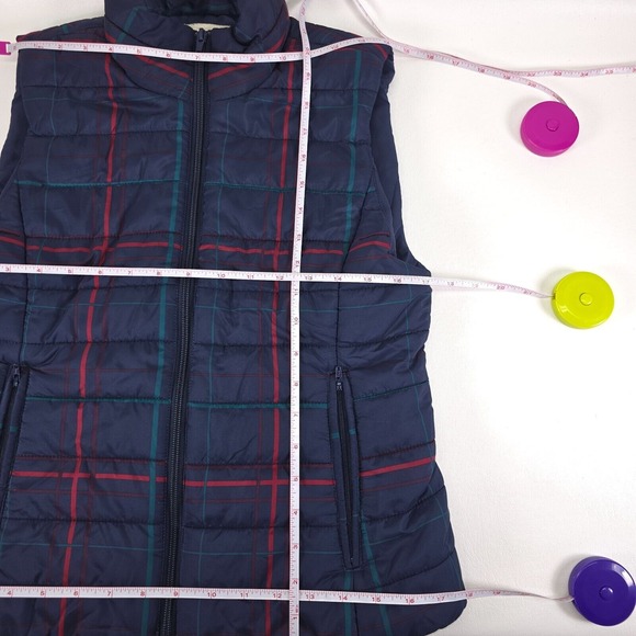 LOFT Puffer Vest Womens Small Navy Plaid Clueless Preppy Academia Style Full Zip - Picture 3 of 16
